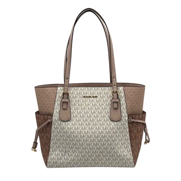 Michael Kors Optic White & Pink Colorblock East West Voyager Tote Bag - Picture 1 of 12